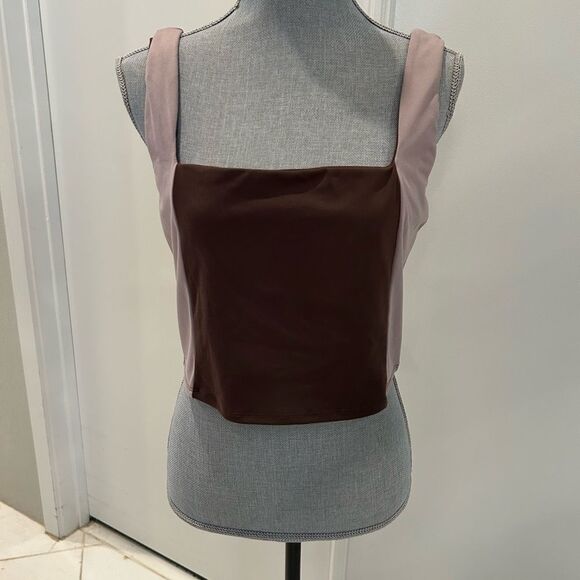 Sincerely Jules Brown and Pink Fitted Crop Tank Top - Picture 1 of 5
